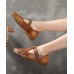 Genuine Leather Brown Flat Shoes Embossed Flats