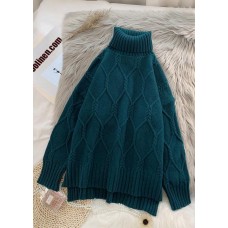 Winter blue clothes high neck baggy oversize knit tops