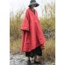 diy Red V Neck Pockets Fine Cotton Filled Loose Winter Coat